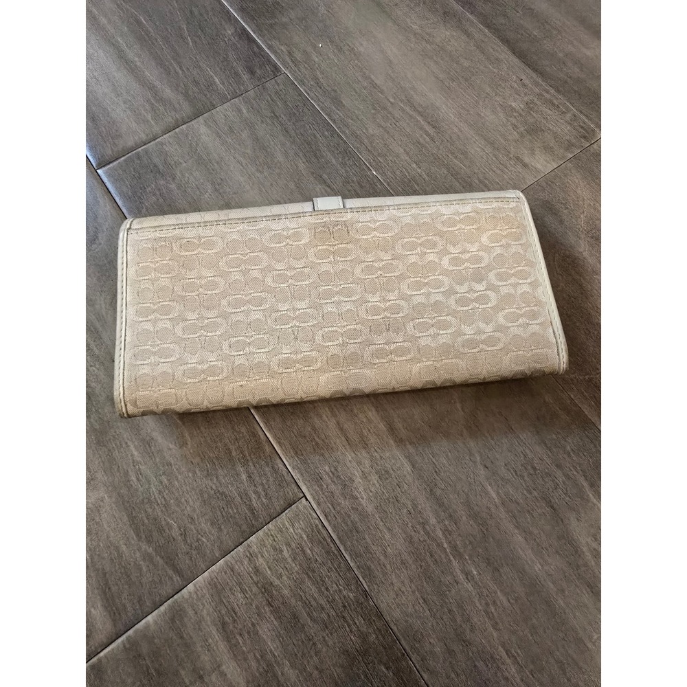VTG Coach Signature C Jacquard Slim Envelope Wallet Cream Beige Buckle Accent - Picture 6 of 7